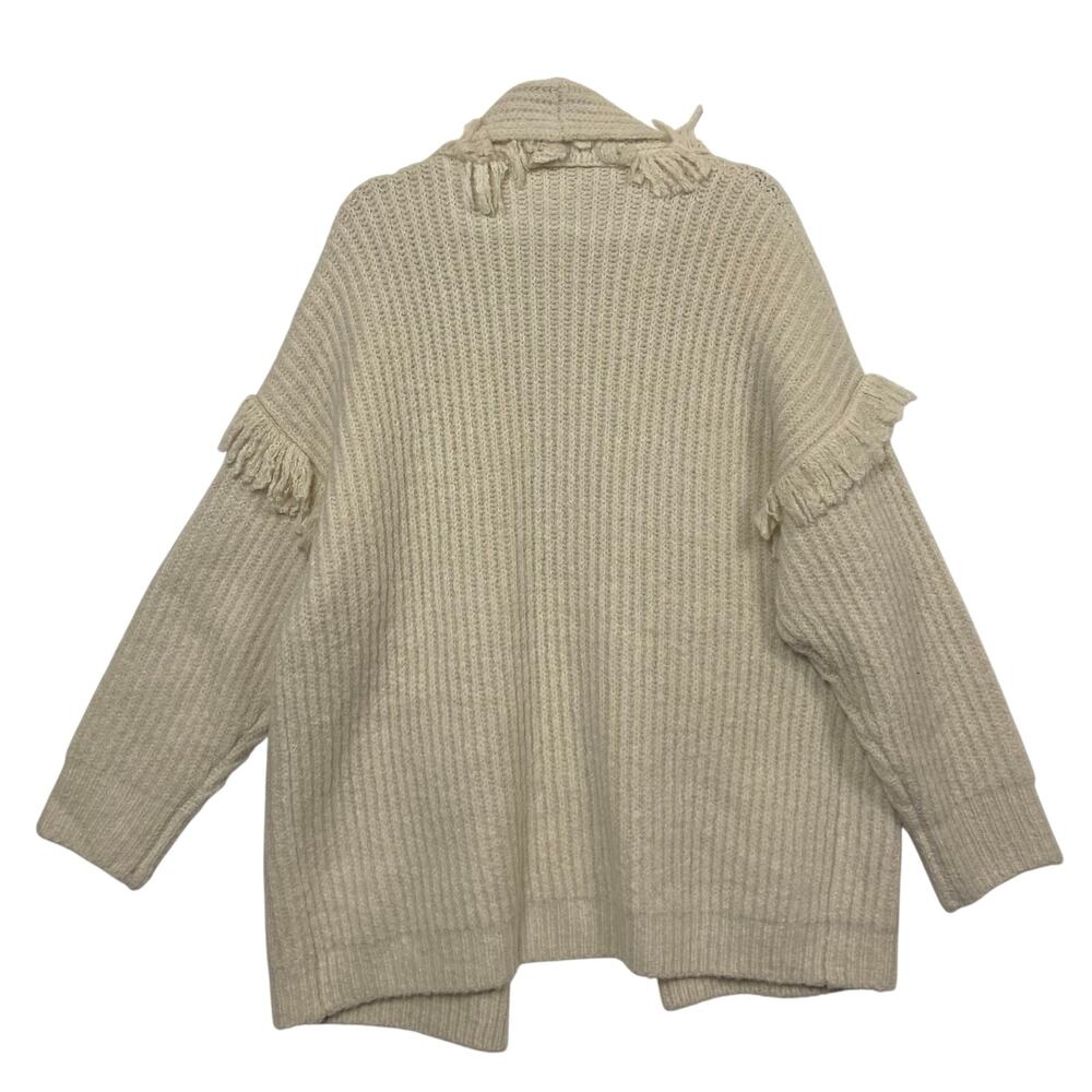 T by Talia Cream Fringe Trim Open Front Cardigan Sweater Size Medium NWT - Picture 2 of 8
